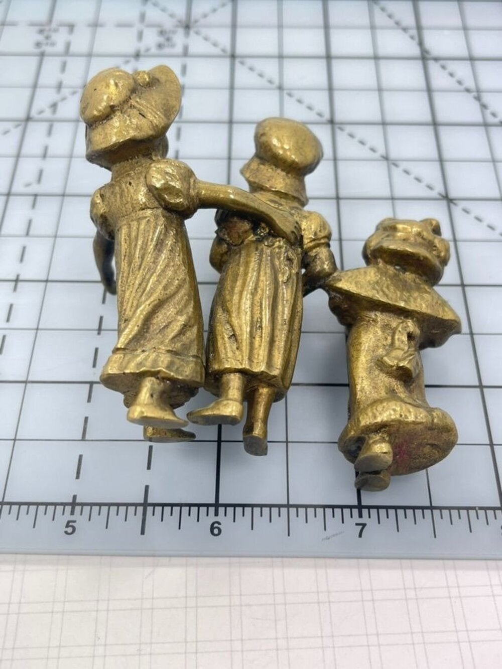Brass Three Sisters Figurine, Girls in Bonnets, Victorian Style Miniature Statue - Picture 5 of 5